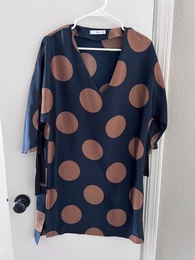 Mango Navy Dress with Brown Polka Dots